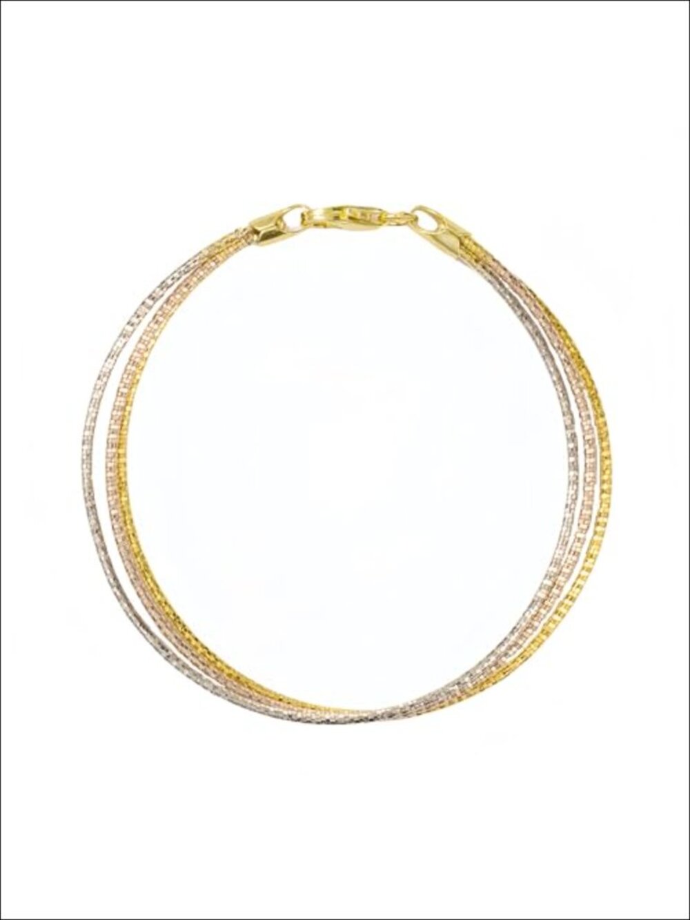 925 Sterling Silver Tri-color Stackable Bracelet 7.5 in Diamond-Cut Link Chain